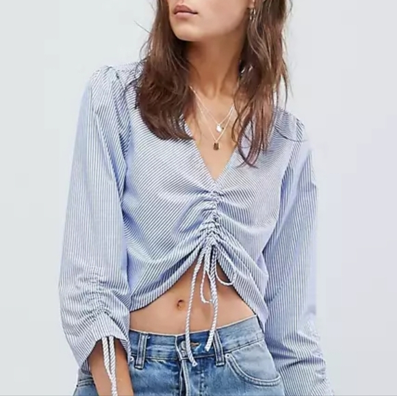 Striped Ruched Long Sleeve Top - Picture 2 of 8